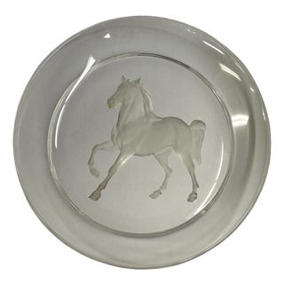 Clear Glass Back Relief Carved Horse Round Display Disc For Sale