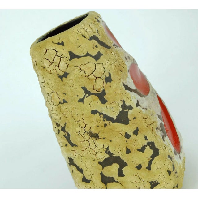 Ceramic Mid-Century West German Fat Lava Ceramic Vase with Beige on Dark Brown Glaze & Red Leaf Decoration from Emons & Soehne For Sale - Image 7 of 10