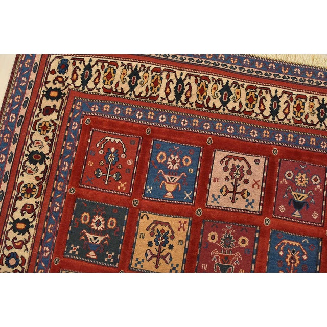 Gabbeh Rug 5′ X 6’4” Red Wool Vintage Tribal Hand-Knotted Oriental Carpet For Sale In Philadelphia - Image 6 of 14