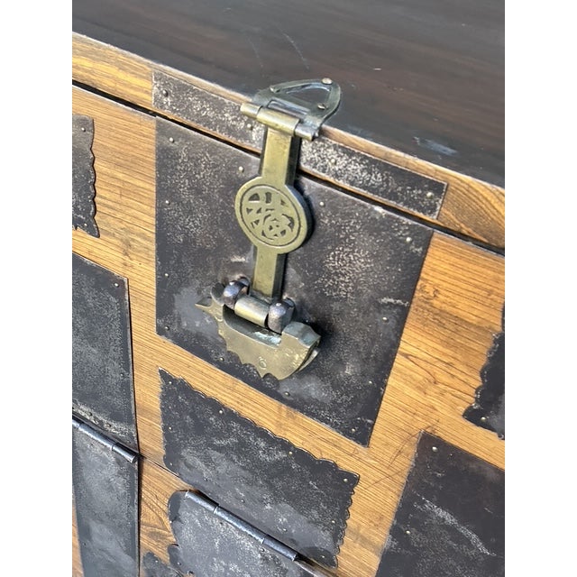 Wood Vintage Asian Hammered Hardware Tansu Cabinet For Sale - Image 7 of 12
