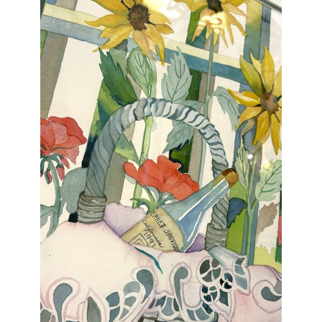 Original Signed and Framed Watercolor Painting 'Afternoon Cabernet' by Lorraine Schellinger C1990's For Sale - Image 11 of 15