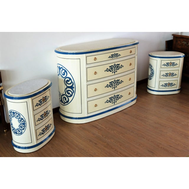 Wood Marble Top Oval Dresser & Bedside Tables, Set of 3 For Sale - Image 7 of 7