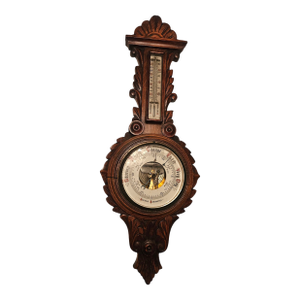 Antique Aneroid Banjo Barometer Carved Oak English Victorian