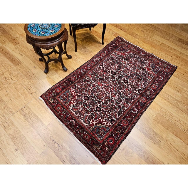 Vintage Persian Malayer Area Rug, Hand-Knotted Wool, Geometric Pattern, 3x5, Ivory & Red For Sale - Image 10 of 13