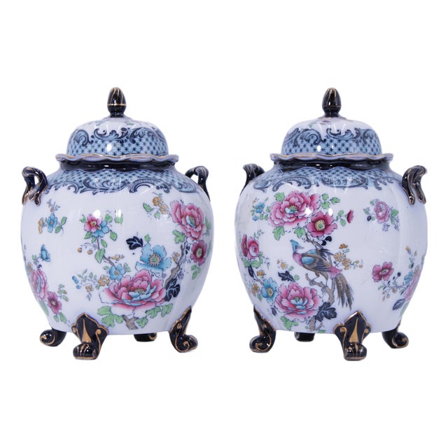 19th Century Pair of Wilton Chinoiserie Lidded Porcelain Ginger Jars For Sale