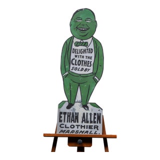 Antique Ethan Allen Clothier Figural Tin Ithaca-Type Advertising Display Sign For Sale