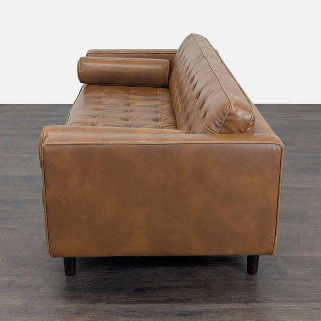 Modern Hd Buttercup 3-Seat Brown Leather Sofa With Tufted Back and Bolster Pillows For Sale - Image 3 of 8