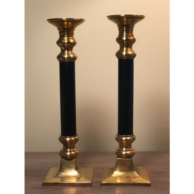1970s Vintage Neoclassical Brass And Black Candle Holders A Pair Chairish
