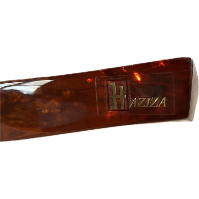 Plastic Shlomi Haziza H Studio Amber Lucite Tray With Real Gold Leaf Inclusions & Ball Feet, C. 1990s For Sale - Image 7 of 8