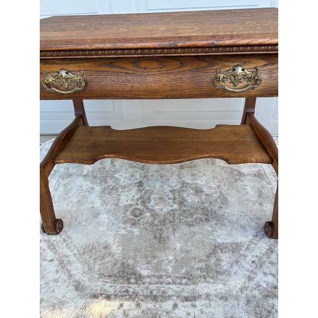 Brown Antique Tiger Oak Library Table For Sale - Image 8 of 8
