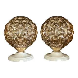 Globes Wall Lights in Amber Glass and Ceramic, 1970, Set of 2 For Sale