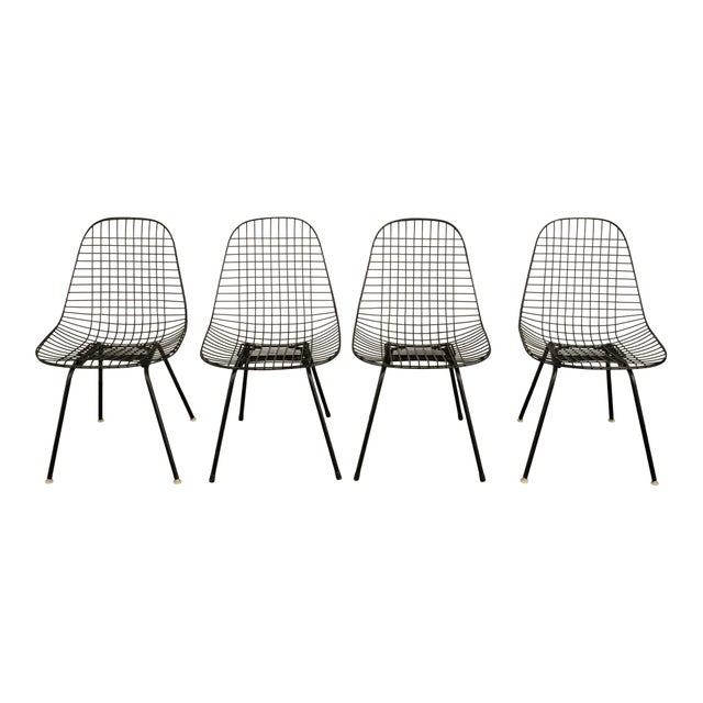 Set of Four Mid Century Modern Eames DKX Black Powder-Coated Wire Chairs, 1954 For Sale In Portland, OR - Image 6 of 18
