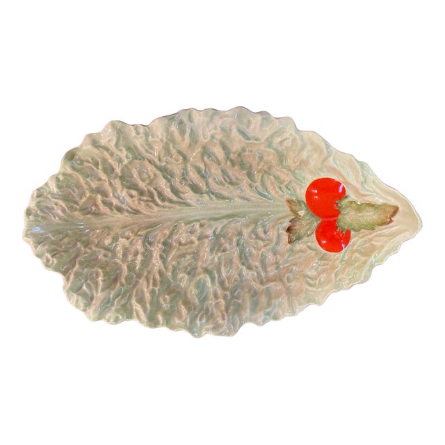 Early 1900s Pale Green Lettuce Leaf Serving Plate For Sale