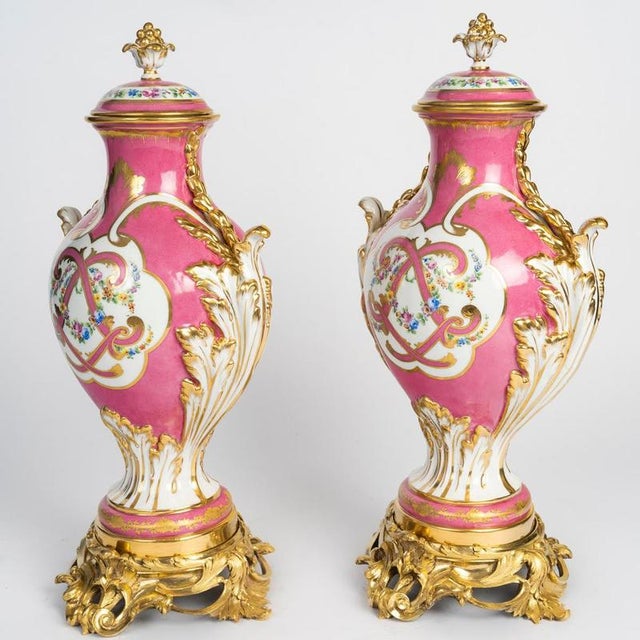 Painted Porcelain Vases with Gilded Bronze Mounts, 19th Century, Set of 2 For Sale - Image 3 of 10