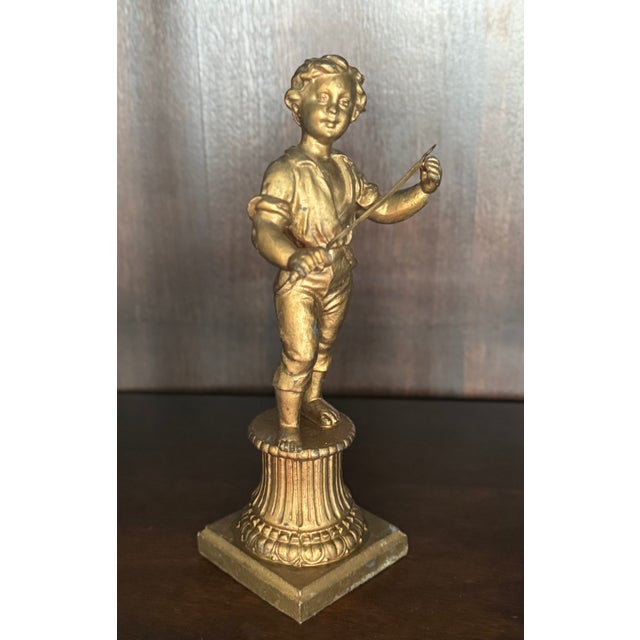 Antique Gilt Spelter Figure of a Boy on Classical Pedestal, Circa 1900 For Sale - Image 11 of 17