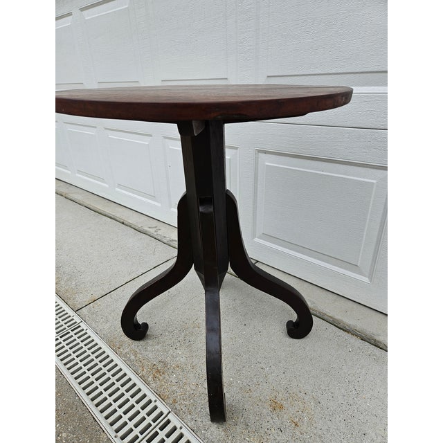 Early 20th Century Primitive Round Wooden Pedestal Pub Table For Sale - Image 5 of 18