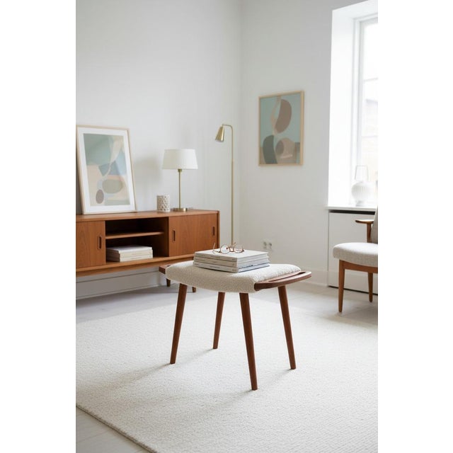 Beige Danish Teak Stool with Shaped Handles, 1960s For Sale - Image 8 of 10