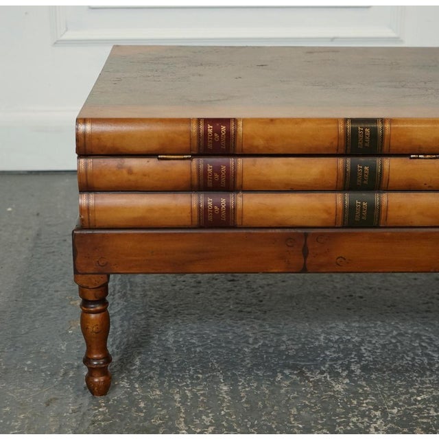 Vintage Leather Faux Stack of Books Coffee Table with Internal Storage For Sale - Image 4 of 18