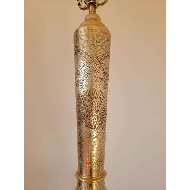 1960s Vintage Hand Painted Brass Side Table Lamp From India For Sale - Image 5 of 16