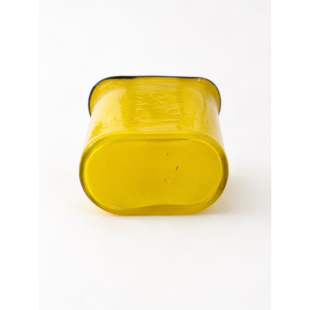 1970s Large Vintage Murano Yellow Cased Opaline Glass Vase with Black Rim, 1970s For Sale - Image 5 of 7