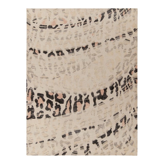 Distressed Style Modern Rug in Black, White Abstract Pattern by Rug & Kilim For Sale