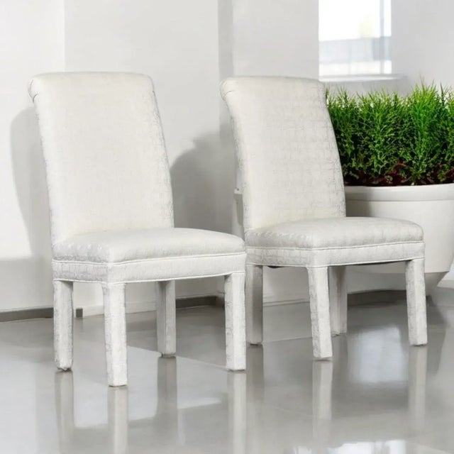 6 White Upholstered High Back Parsons Dining Chairs For Sale - Image 12 of 17