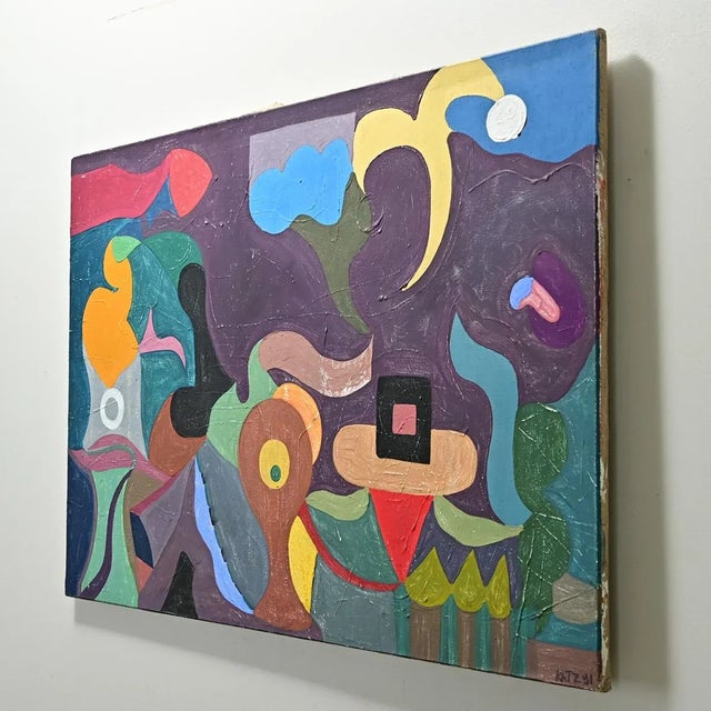 French Vintage Mid-Century Abstract Painting For Sale - Image 10 of 10