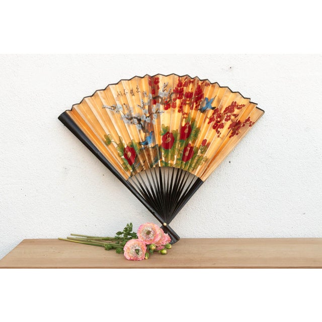 Vintage Birds & Blossoms Painted Chinese Fan For Sale In Los Angeles - Image 6 of 6