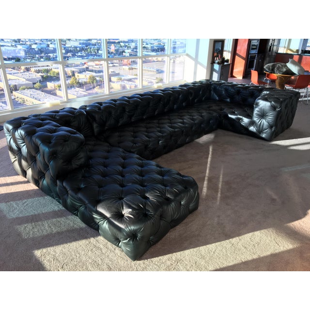 Restoration Hardware Soho Tufted Sectional (Ebony Italian Leather) | Chairish