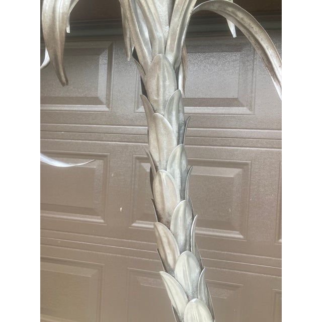 Tole Double Palm Tree in Pot Hand Crafted in Italy 1960 - Silver on Aged Bronze Patina For Sale - Image 16 of 16