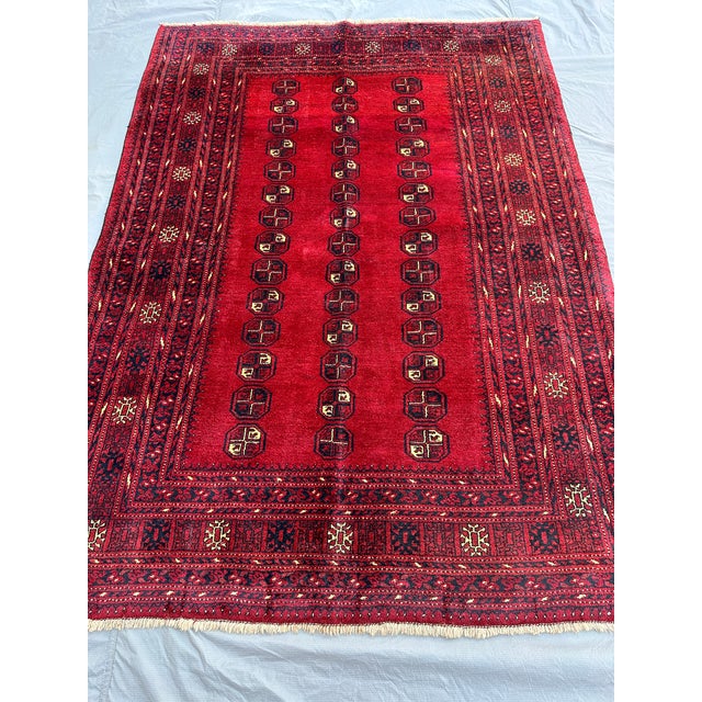 Red Bokhara Hand-Knotted Wool Rug - 7'3" X 5'4" For Sale - Image 6 of 11
