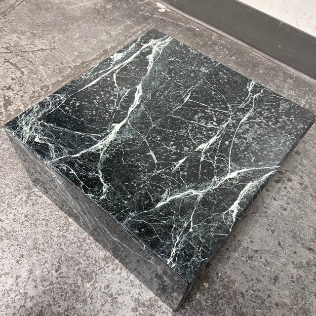 Green Italian Marble Waterfall Edge Square Side Table For Sale - Image 8 of 12