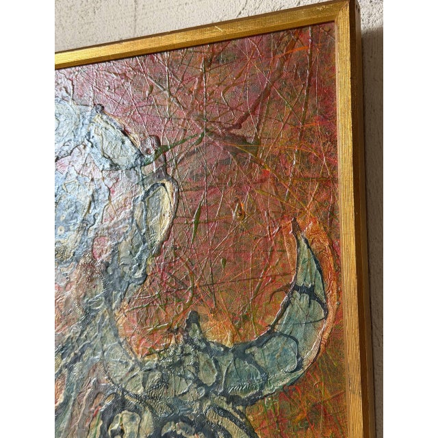 1970s Duncan Framed Abstract Textured Figurative Painting Vintage Mid-Century Modern 1970s For Sale - Image 5 of 10