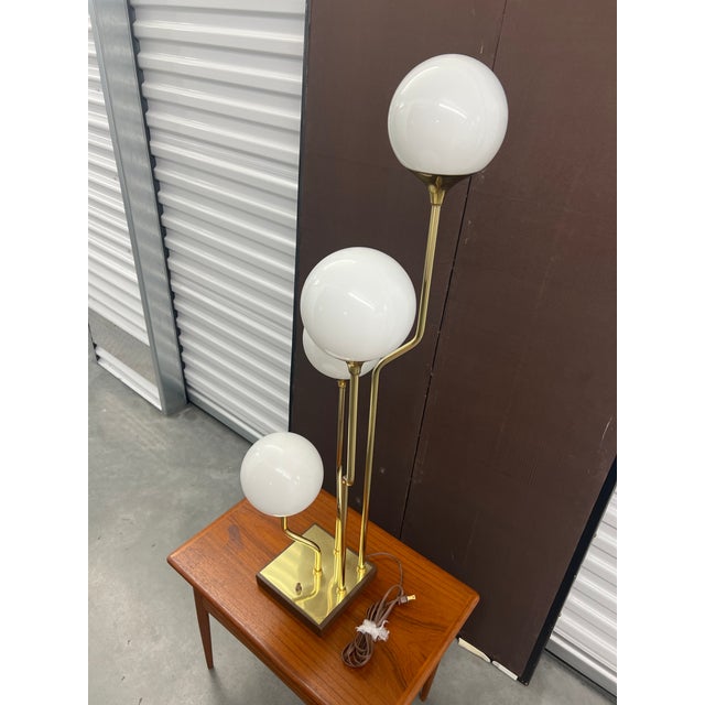 Attributed Goffredo Reggiani Italian Brass & Opaline Glass Four Globe Table Lamp, 1970s For Sale - Image 18 of 18
