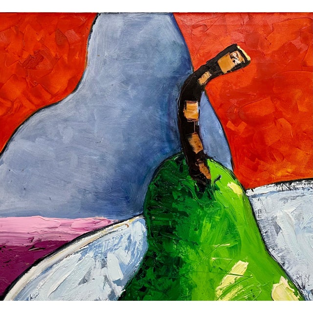 Textile Suzanne Mears, Large Pop Art Oil Painting "Pear" Modernist Colorful Composition Suzanne Mears For Sale - Image 7 of 15