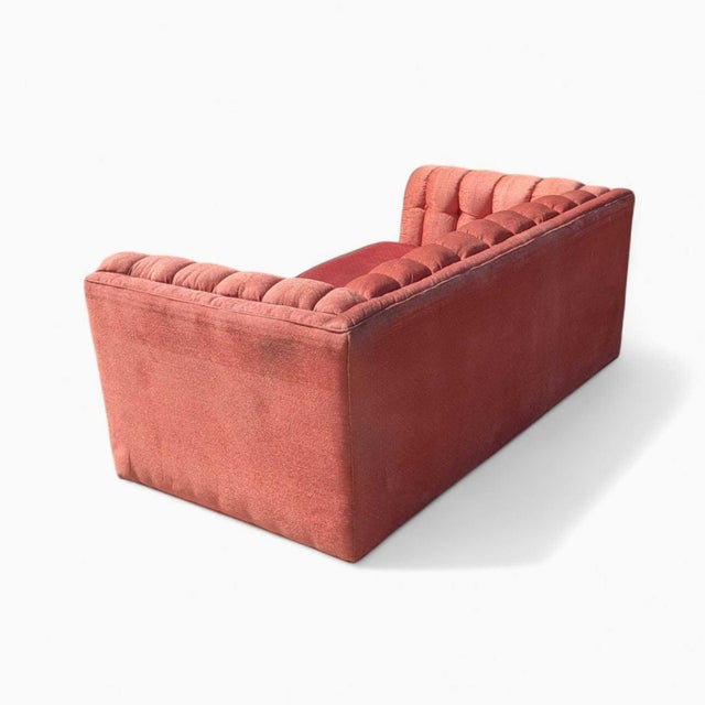 1980s Postmodern Rose Pink Grid-Tufted Loveseat, 67 In For Sale - Image 15 of 18