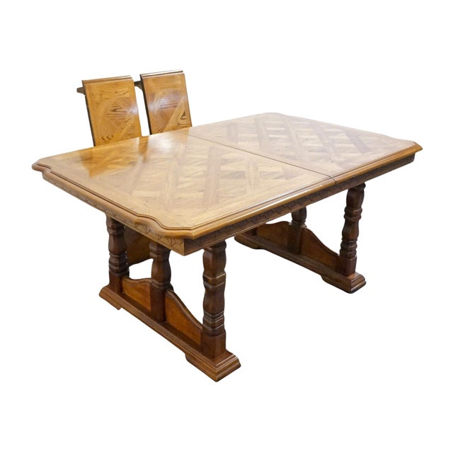 Brown Singer Furniture Golden Oak Mediterranean 90" Double Pedestal Dining Table For Sale - Image 8 of 14