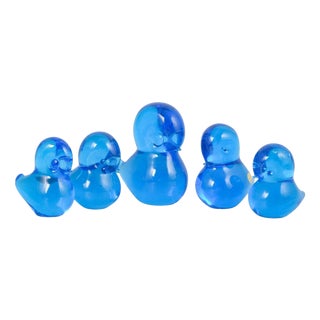 Five Duck Figurines in Blue Art Glass by Josef Marcolin for FM Ronneby, 1970s, Set of 5 For Sale