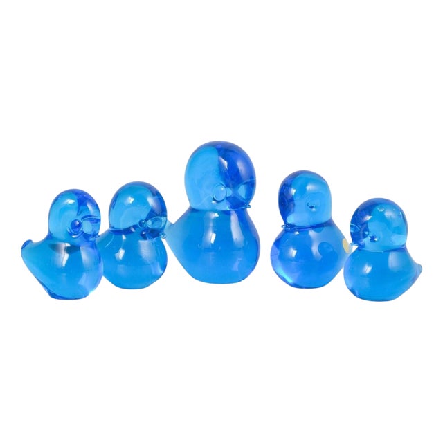 Five Duck Figurines in Blue Art Glass by Josef Marcolin for FM Ronneby, 1970s, Set of 5 For Sale