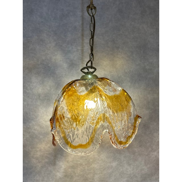 Amber and Clear Murano Style Glass Pendant Lamp, 1970s For Sale - Image 14 of 14
