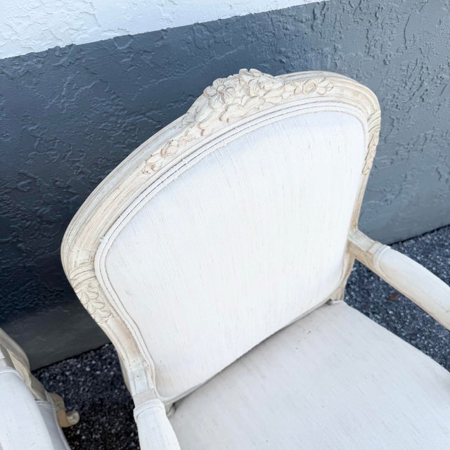 Vintage Cream and White French Provincial Lounge Chairs - A Pair For Sale - Image 4 of 9