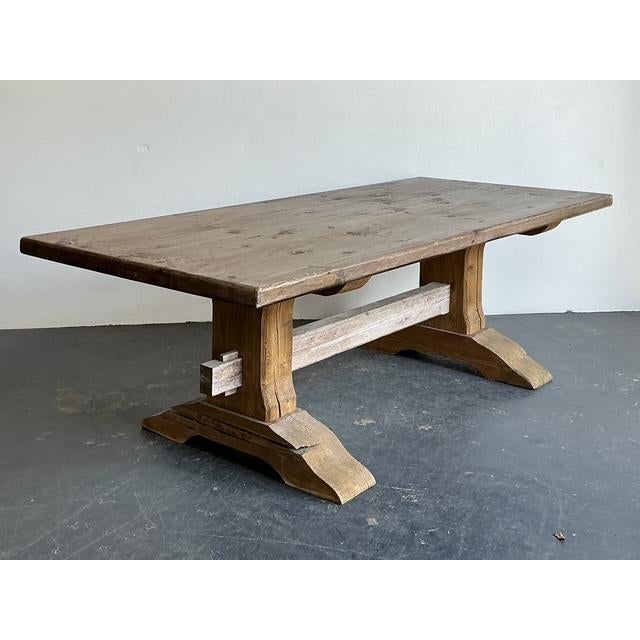 Taupe Vintage Rustic Trestle Table For Sale - Image 8 of 14