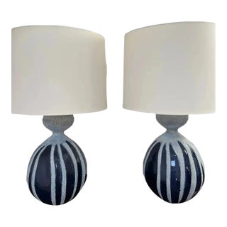 Pair of Aerin Gannet Table Lamps in Drizzled Cobalt For Sale