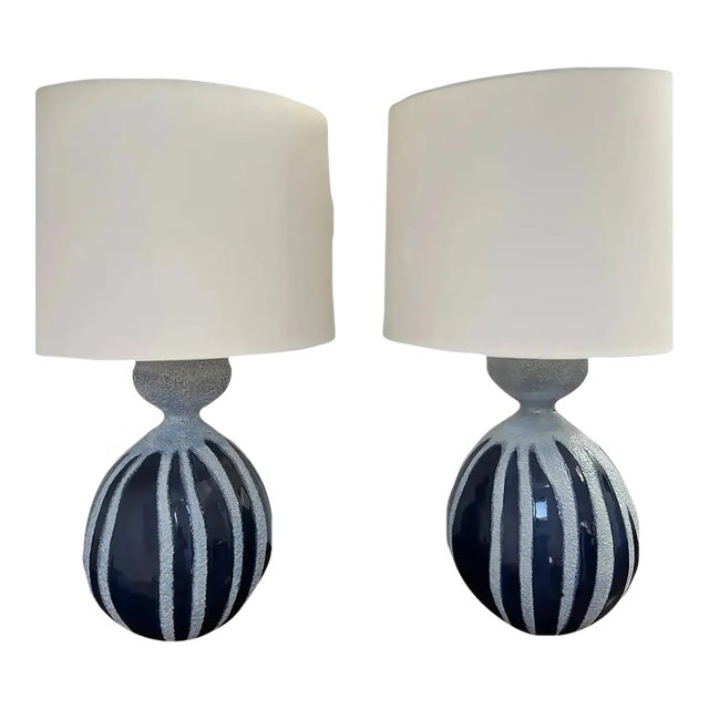Pair of Aerin Gannet Table Lamps in Drizzled Cobalt For Sale
