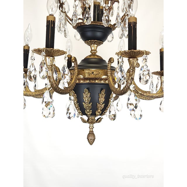 Antique 8 Arm 11 Light Epic Empire Birdcage Brass Cut Lead Crystal Chandelier For Sale - Image 10 of 12