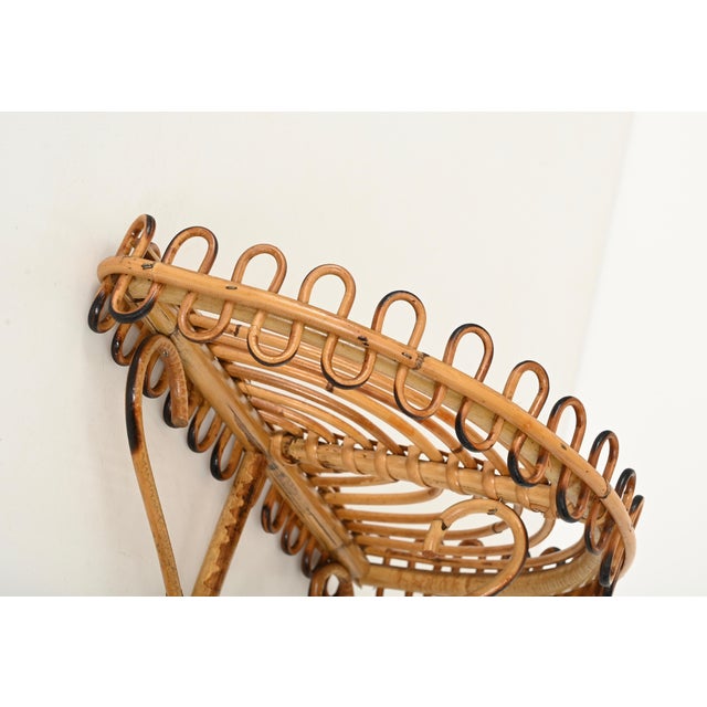Wood Midcentury Curved Rattan and Bamboo Wall Shelf by Franco Albini, Italy, 1960s For Sale - Image 7 of 11