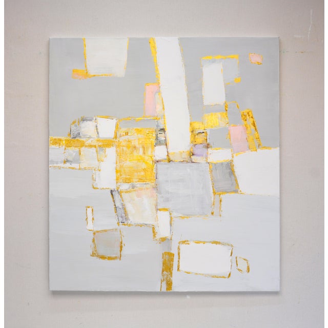 Gold. An abstract composition, imbued with light, filled with air. Lines, shapes, texture add movement to a 2D surface....