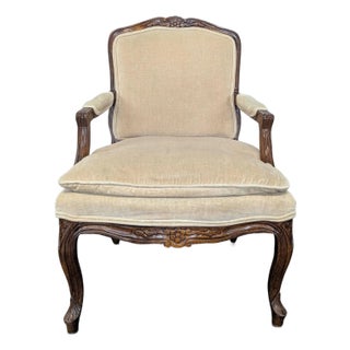 Louis XV Style Carved Wood Velvet Fauteuil Armchair For Sale