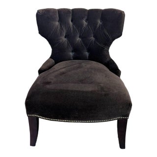 Pottery Barn Tufted Brown Velvet Lounge Chair For Sale