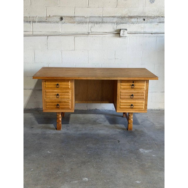 In Style of Henning Kjærnulf Oak Executive Desk With 6 Drawers Open Bookshelf Denmark Mid-Century Modern 1960s For Sale In Los Angeles - Image 6 of 12